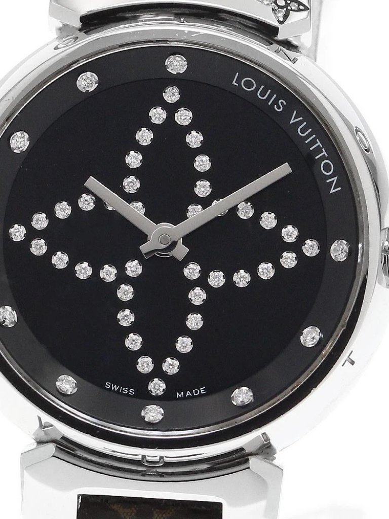 Louis Vuitton Tambour Q12m5 Diamond Black Dial Quartz Ladies Watch913706